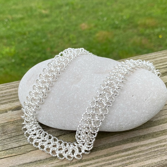 Platinum tone thick knotted necklace choker chain - Picture 8 of 8